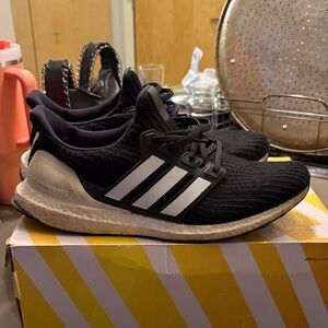 Adidas UltraBOOST Black and White Shoes with Yellow Box